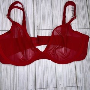 CUUP The Plunge Mesh Bra in Core Red Size 32 D NEW WITH TAGS -